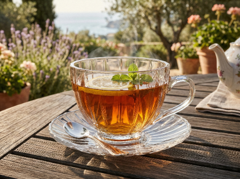 Filiżanka ze spodkiem szklana sorrento 250ml