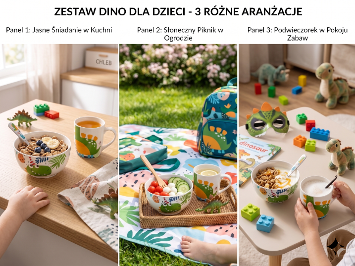 Zestaw porcelany dziecięcej salaterka + kubek dino n