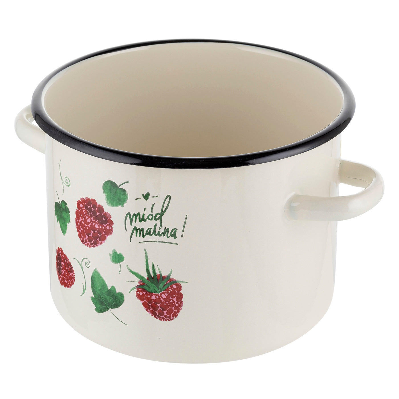 Garnek emaliowany Emalia Polska Pleszew Malina 20 cm 4,5 l kremowy