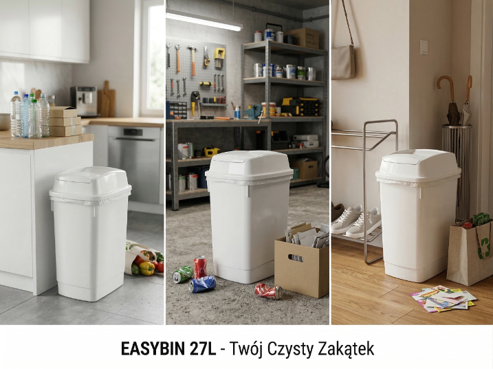 Kosz na śmieci plastikowy easybin 27l biały