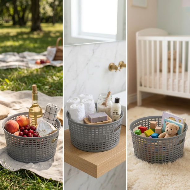 Koszyk rattan okrągły capri 4,5l szary