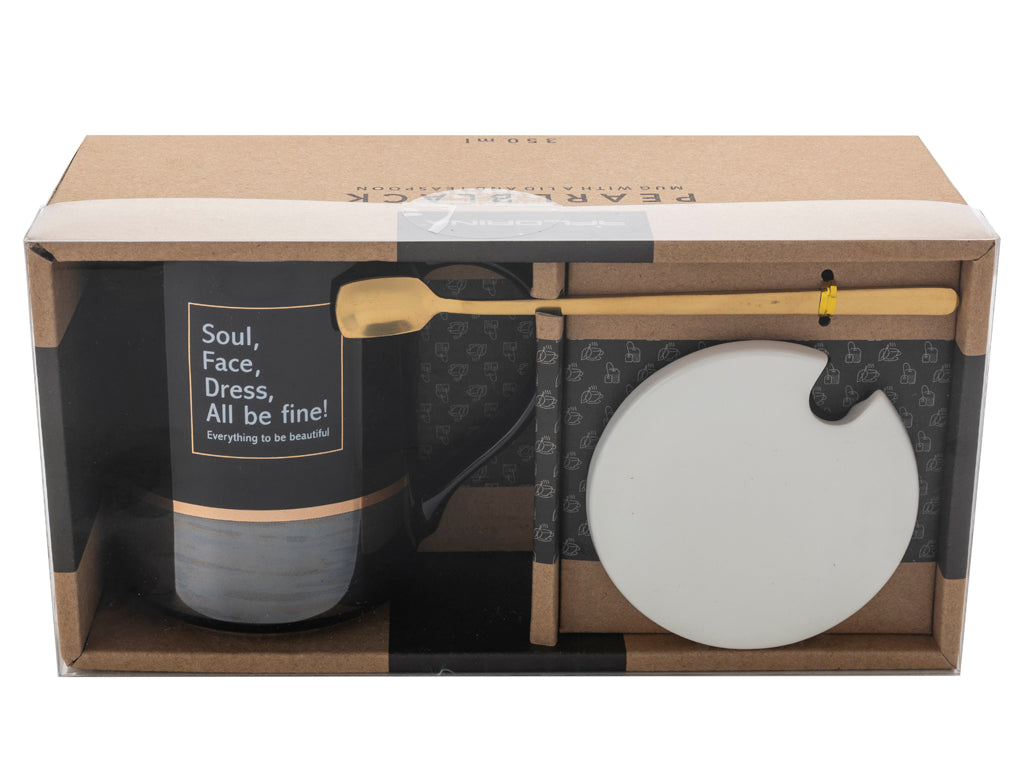 Kubek z pokrywką i łyżeczką pearl black 350ml