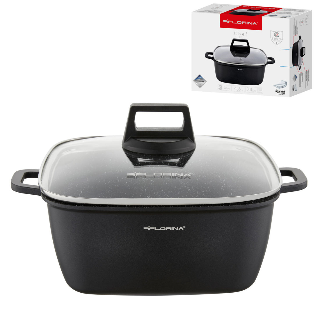 Garnek aluminiowy kwadratowy chef 24x24x10,9cm 4,6l z/p