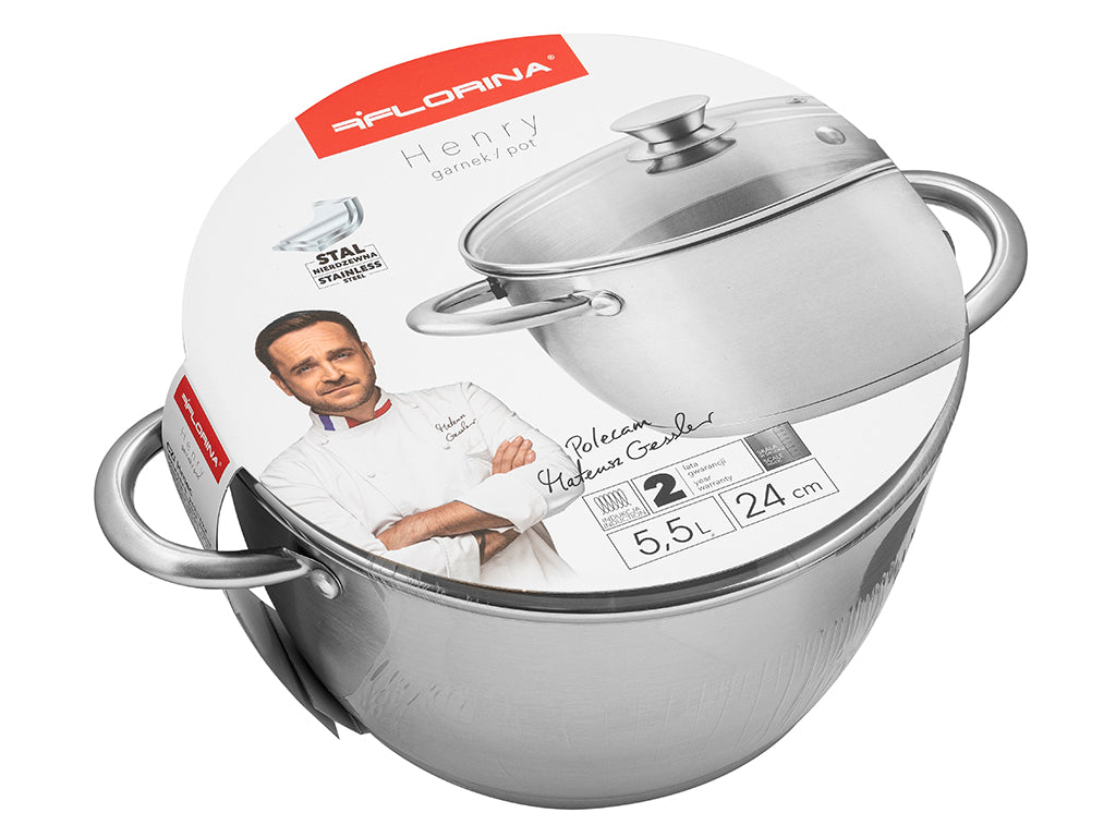 Garnek nierdzewny henry 24cm 5,5l z/p mg