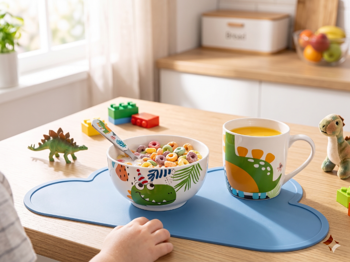 Zestaw porcelany dziecięcej salaterka + kubek dino n