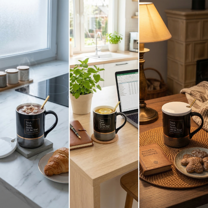 Kubek z pokrywką i łyżeczką pearl black 350ml
