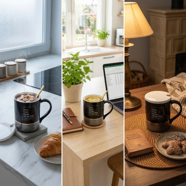 Kubek z pokrywką i łyżeczką pearl black 350ml