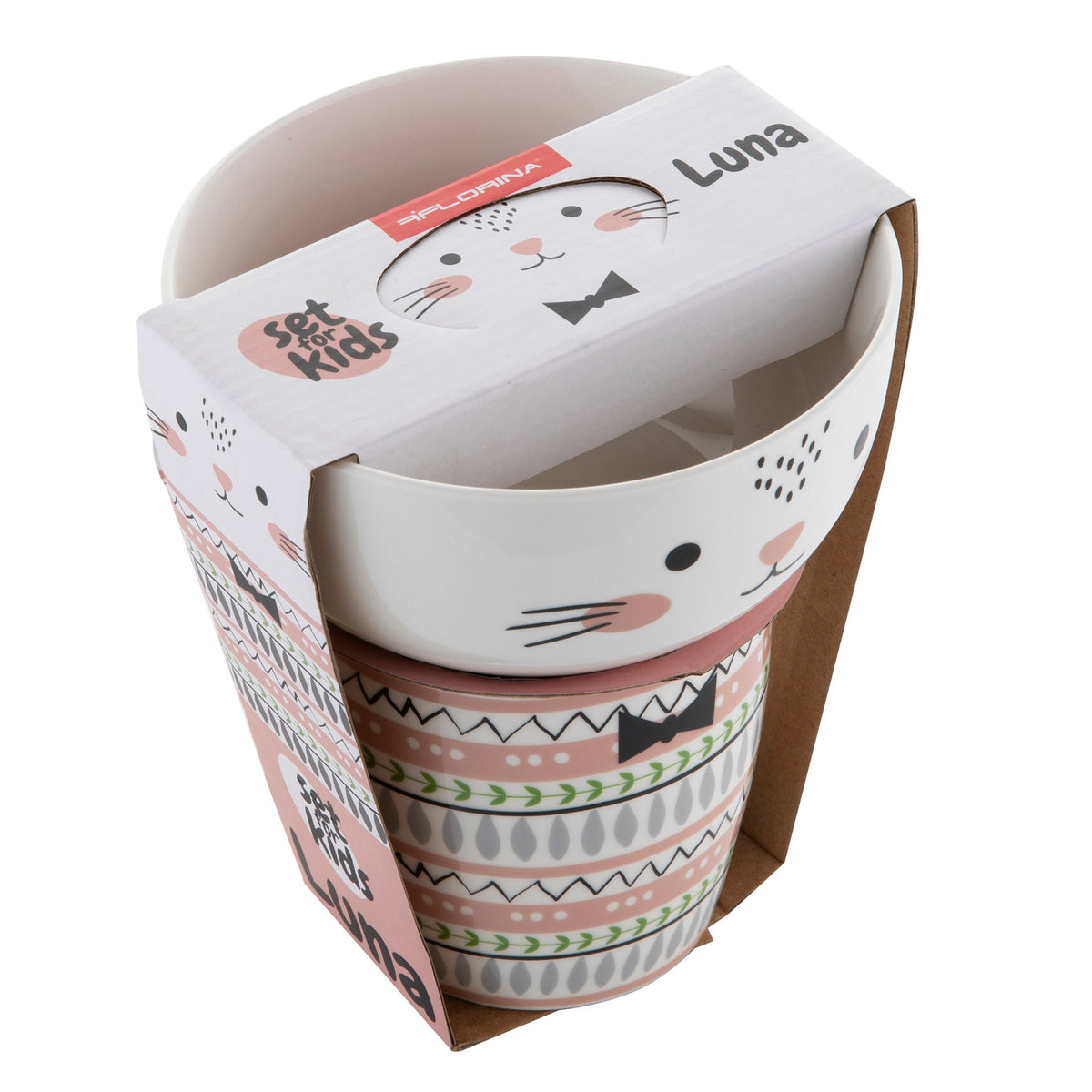 Zestaw porcelany dziecięcej salaterka + kubek luna n