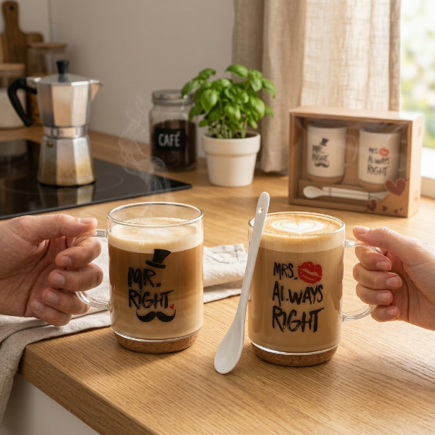 Kubki szklane Mr Mrs Right Florina 380 ml 2 szt. podwójne ścianki