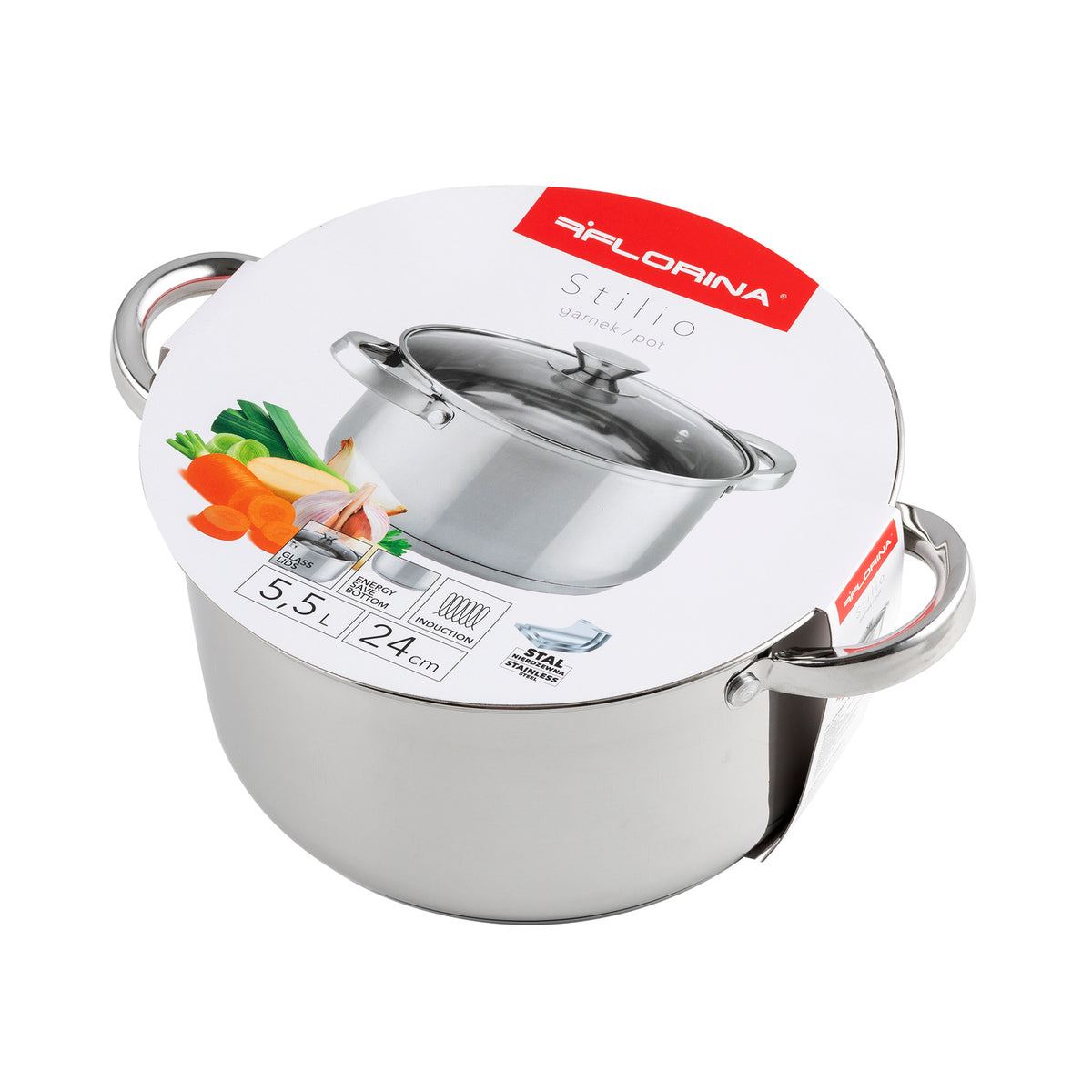 Garnek nierdzewny stilio 24cm 5,5l z/p
