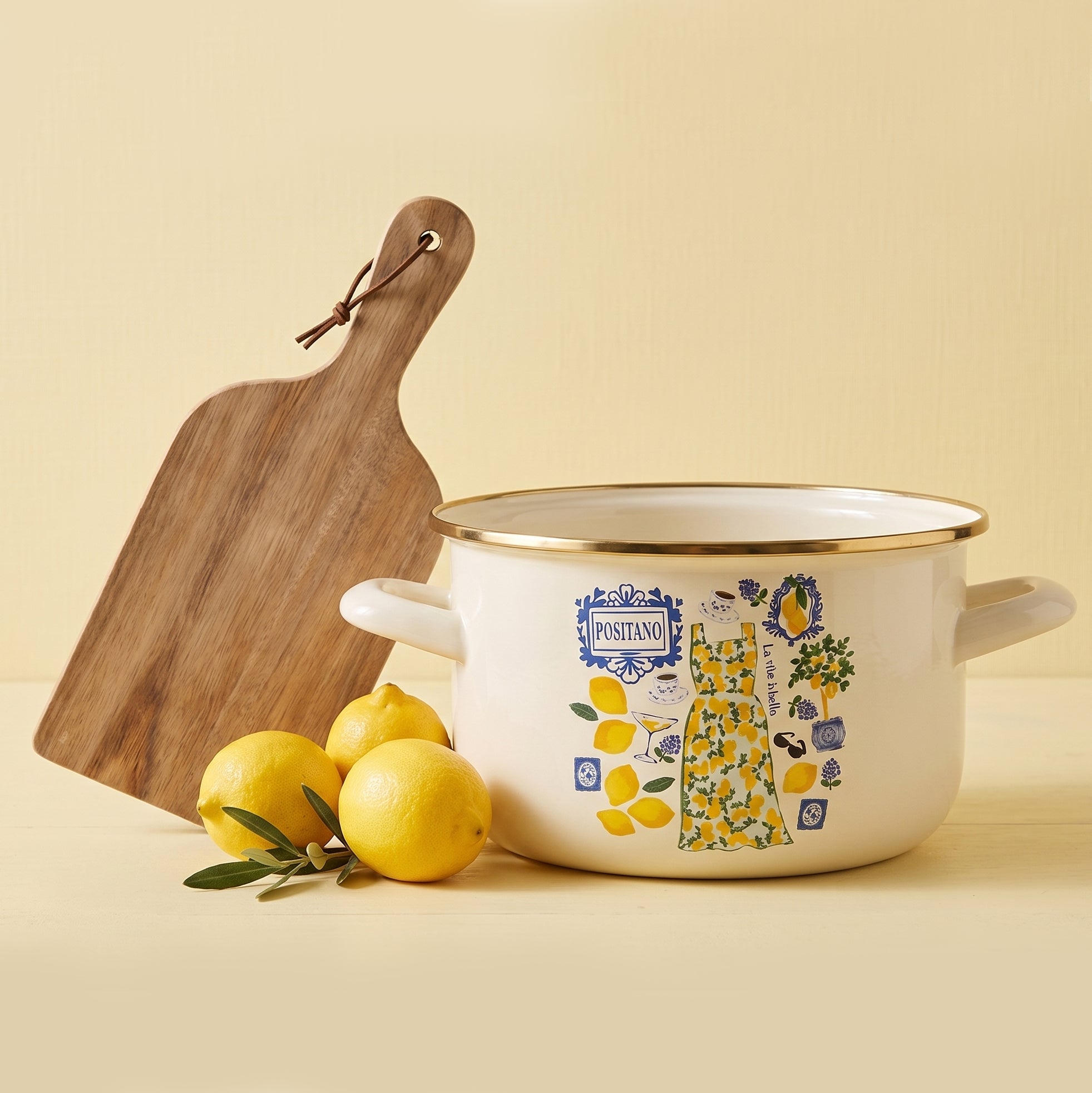 Cucina - zestaw deska do serwowania z drewna akacjowego Cortea 42cm + garnek emaliowany Positano 20 cm 4l