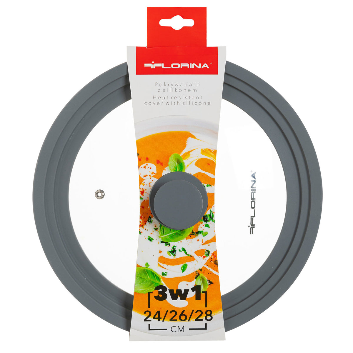 Pokrywa szkło żaroodporne 3w1 24/26/28cm z silikonem