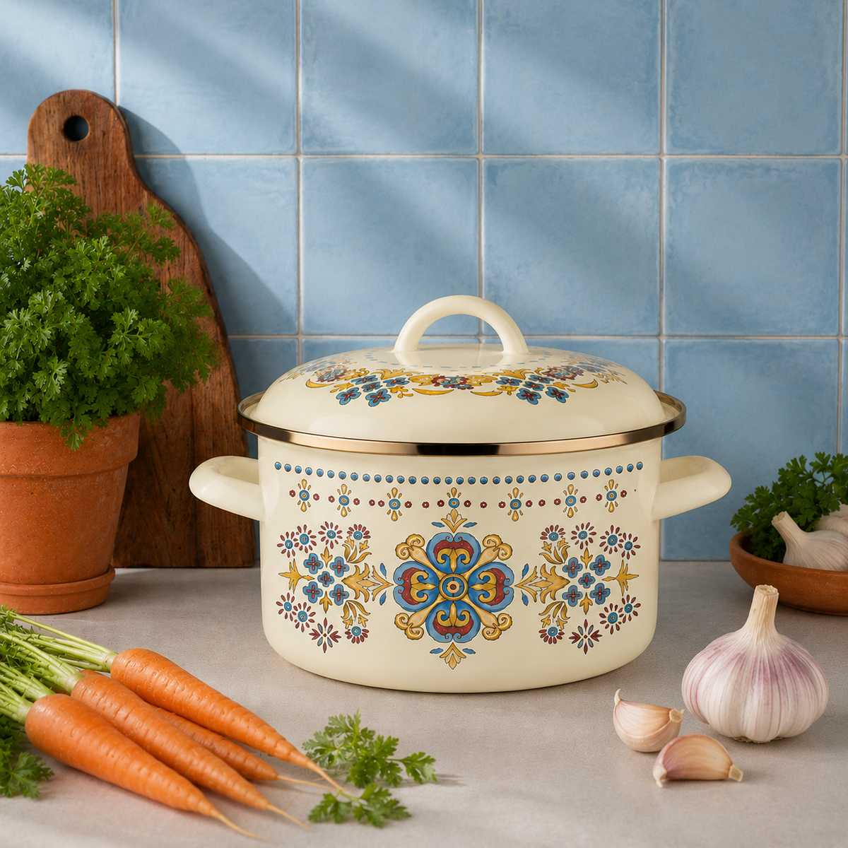 GARNEK EMALIOWANY DOLCE BUENO 18CM 3L Z/P
