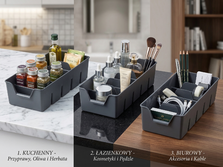 Organizer plastikowy l 30x14x7,5cm ciemny szary