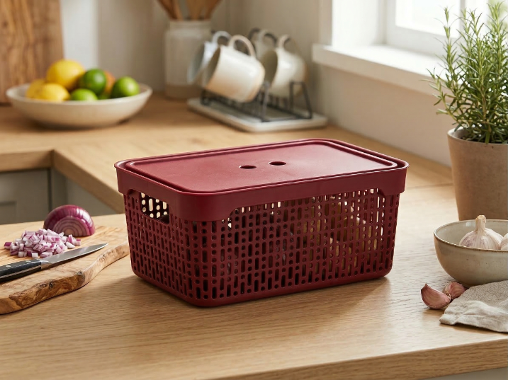 Koszyk plastikowy z pokrywką Praktyczna Morsetta XL bordo do domu