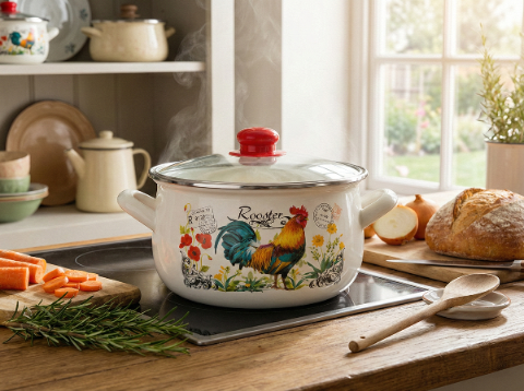 GARNEK EMALIOWANY PYZA KOGUCIK 18CM 2,9L Z/P
