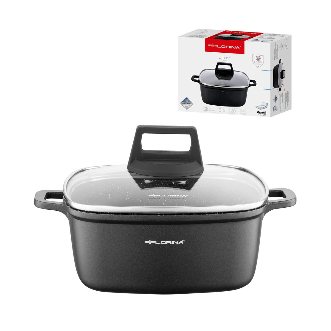 Garnek aluminiowy kwadratowy chef 20x20x9cm 2,6l z/p v.2