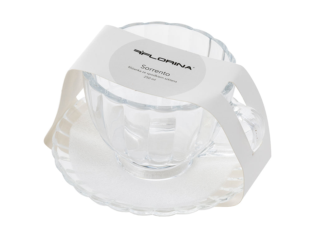 Filiżanka ze spodkiem szklana sorrento 250ml
