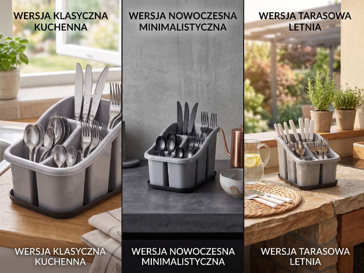 Ociekacz do sztućców pięciokomorowy plastikowy binio antracytowy