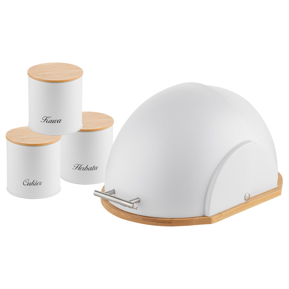 Zestaw 4 elementowy helmet chlebak 37x26x22 cm w zestawie z 3 pojemnikami na artykuły sypkie biały
