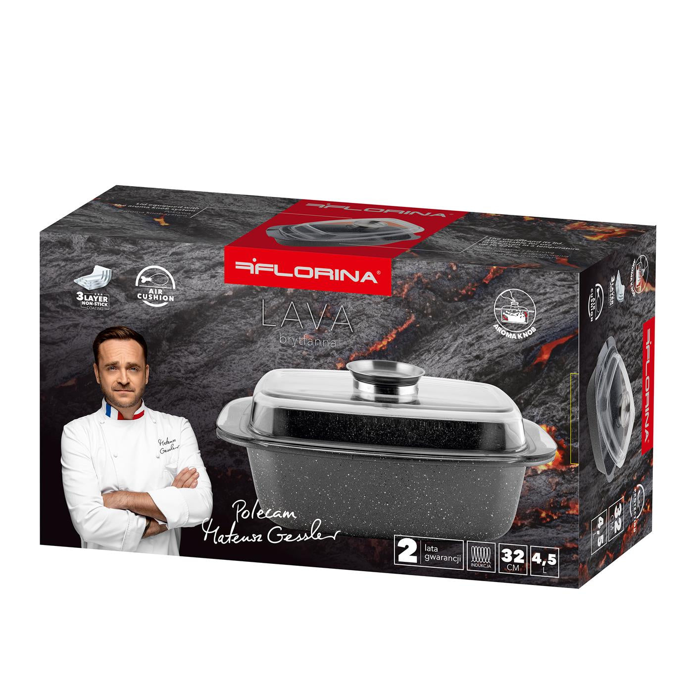 Brytfanna aluminiowa prostokąt lava 32x11cm 5,2l z/p szara mg