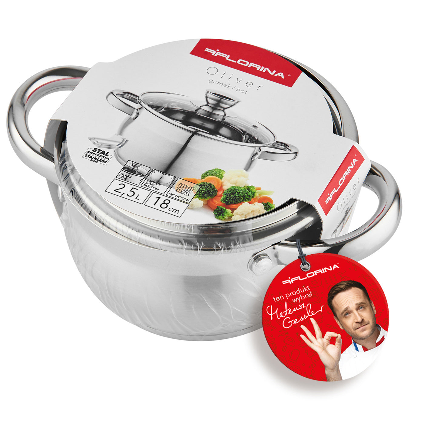 Garnek nierdzewny oliver 18cm 2,5l z/p mg