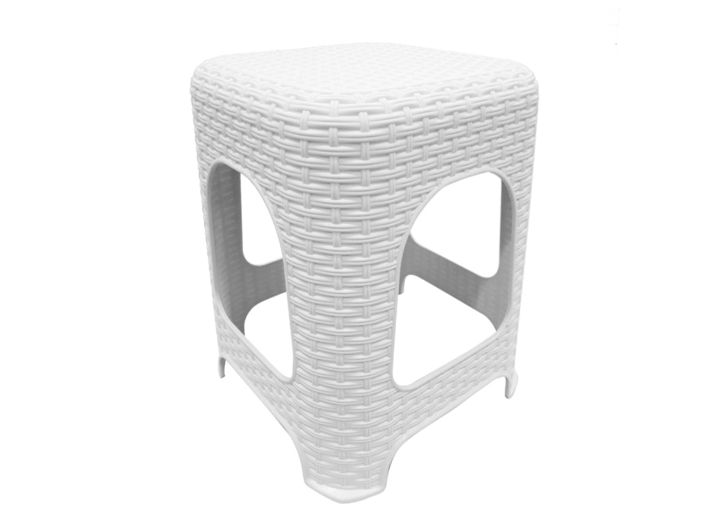 Taboret plastikowy ratan biały