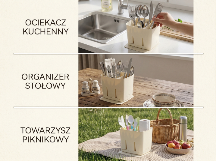 Ociekacz do sztućców plastikowy 13,5x11,5x12cm kremowy