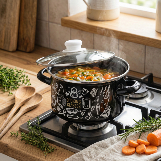 Garnek emaliowany prosty kitchen black 18cm 3l z/p