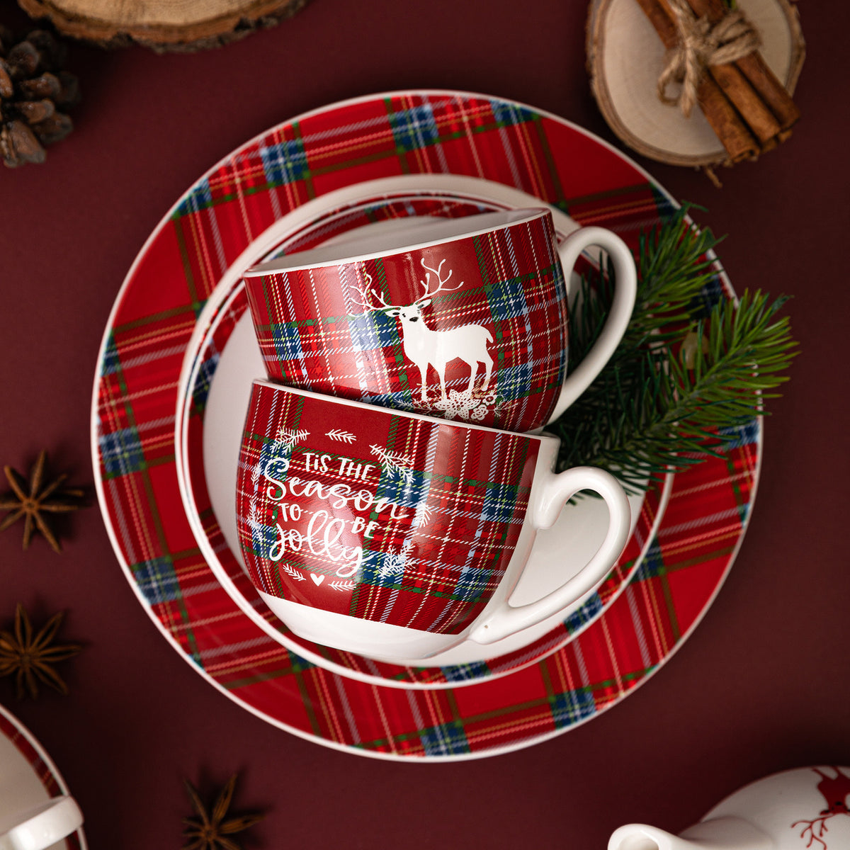 Talerz deserowy Florina Comet 20 cm porcelana świąteczna czerwona krata