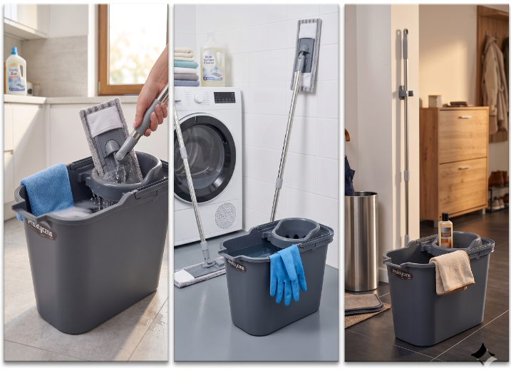 Wiadro plastikowe prostokątne z wyciskaczem 12l ciemny szary