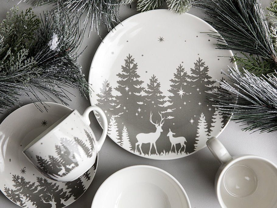 Talerz deserowy Florina Alaska 20 cm porcelana świąteczny motyw lasu