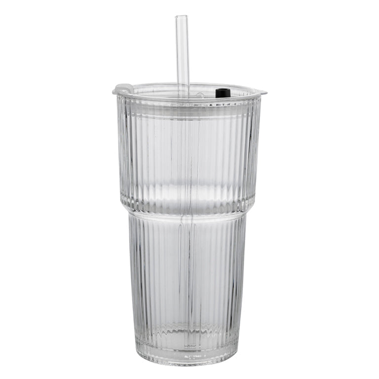 SZKLANKA VETRINO RYFLOWANA Z POKRYWKĄ I SŁOMKĄ 540ML