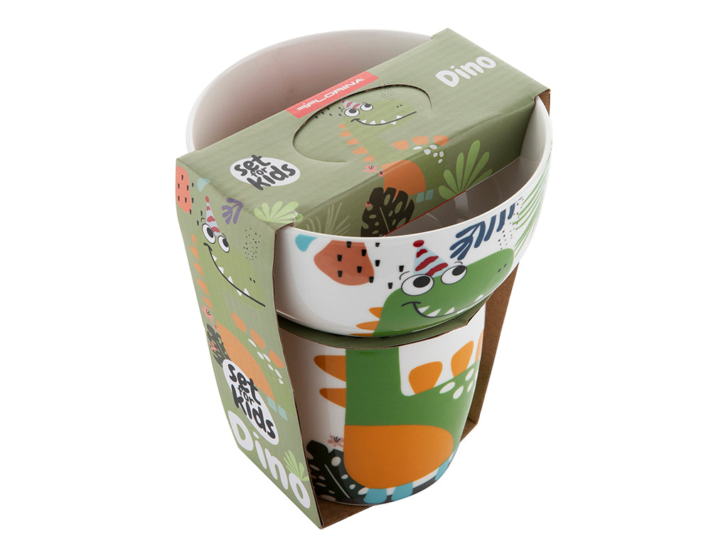 Zestaw porcelany dziecięcej salaterka + kubek dino n
