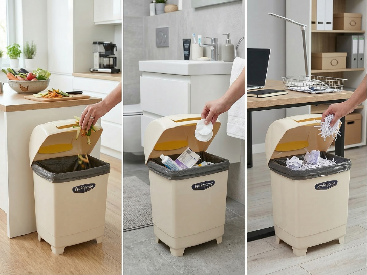 Kosz na śmieci plastikowy klip 26l kremowy