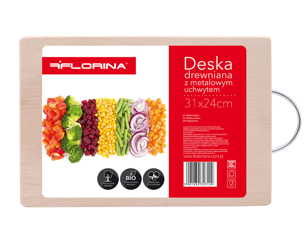 DESKA KUCHENNA DREWNIANA Z UCHWYTEM METALOWYM FLORINA 31X24CM DUŻA