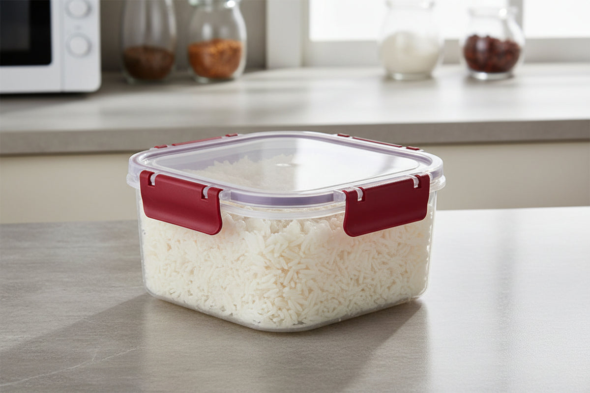 POJEMNIK DO ŻYWNOŚCI PLASTIKOWY KWADRATOWY CLIP GUARD 1,8L CZERWONY