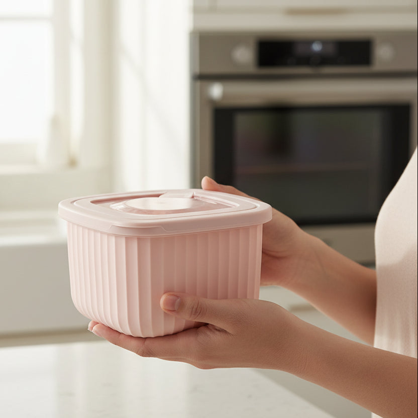 POJEMNIK PLASTIKOWY KWADRATOWY VINCENT 1,4L RÓŻOWY/BEŻOWY
