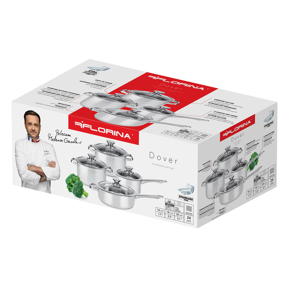 Garnki nierdzewne dover kpl. 8el. mg