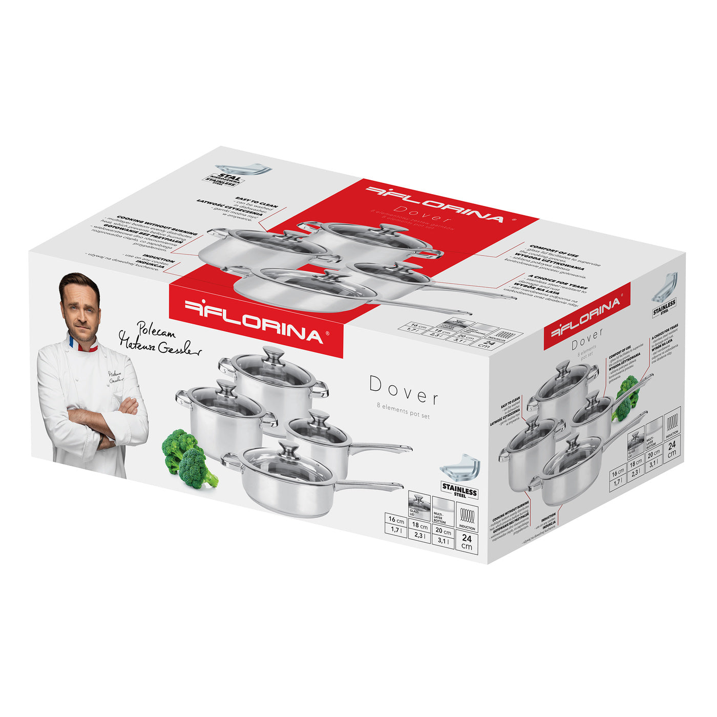 Garnki nierdzewne dover kpl. 8el. mg