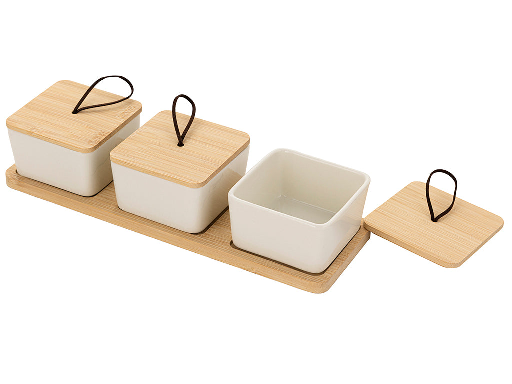 Miseczki do dipów ceramiczne kwadratowe na bambusowej podstawce lola kpl3 z/p
