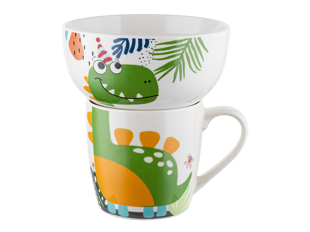 Zestaw porcelany dziecięcej salaterka + kubek dino n