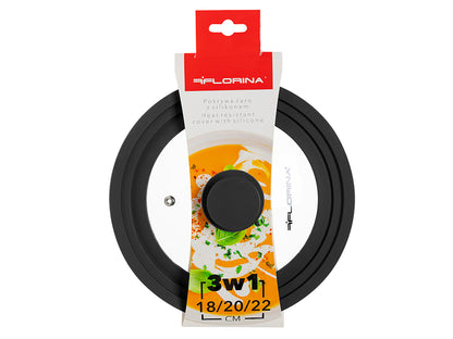 Pokrywa szkło żaroodporne 3w1 18/20/22cm z silikonem czarny