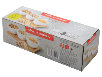 Miseczki do dipów łódka na podstawce bambusowej adria 4el. białe