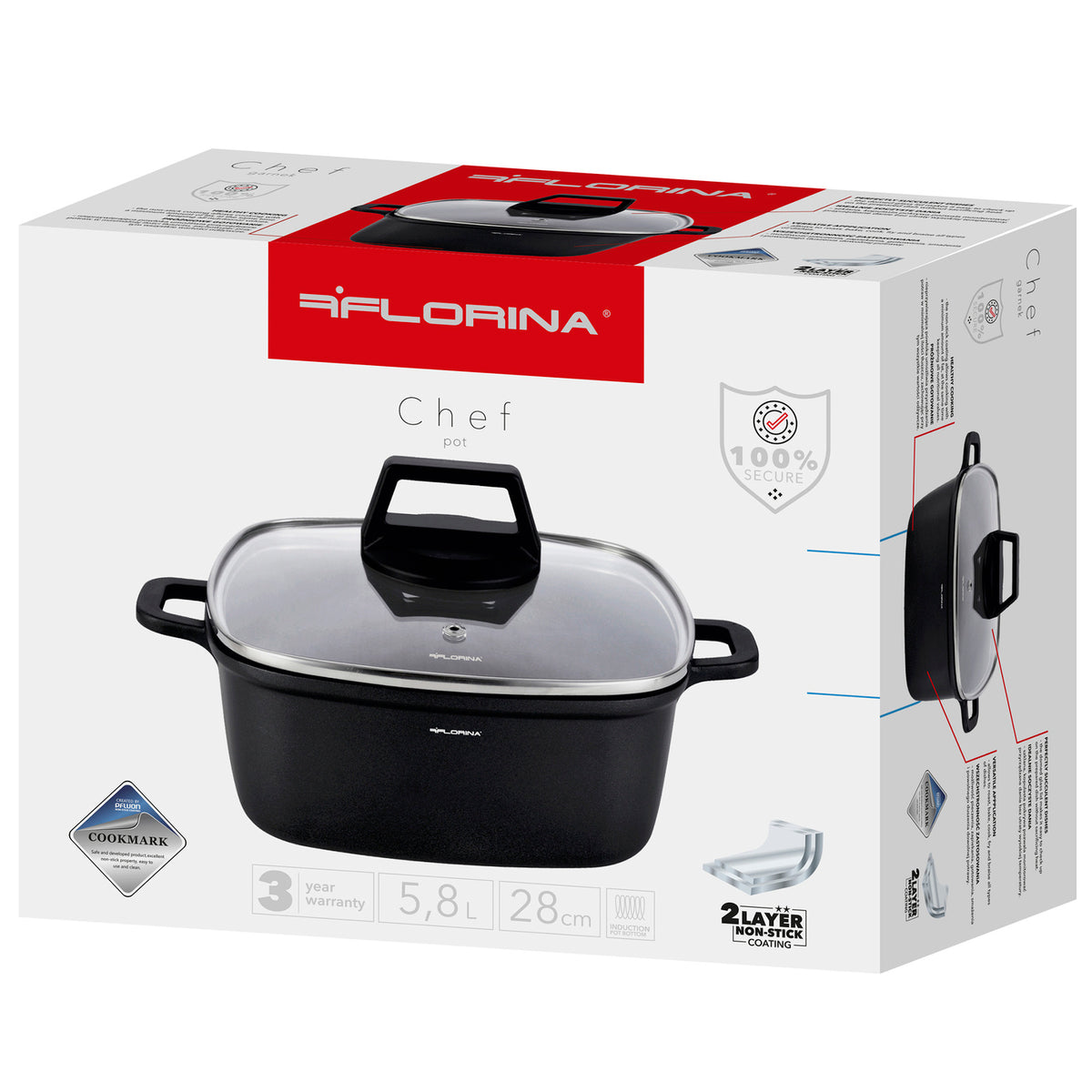 Garnek aluminiowy kwadratowy chef 28x28x12cm 7,1l z/p