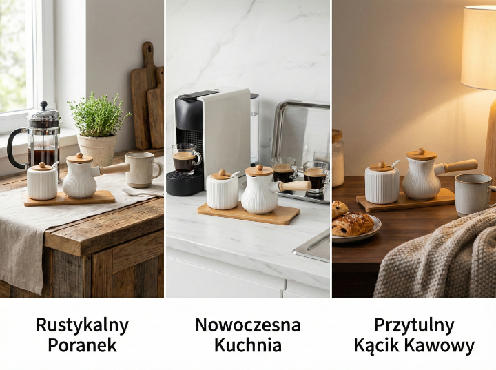 Cukiernica i dzbanek do mleka na bambusowej podstawce alisa biała