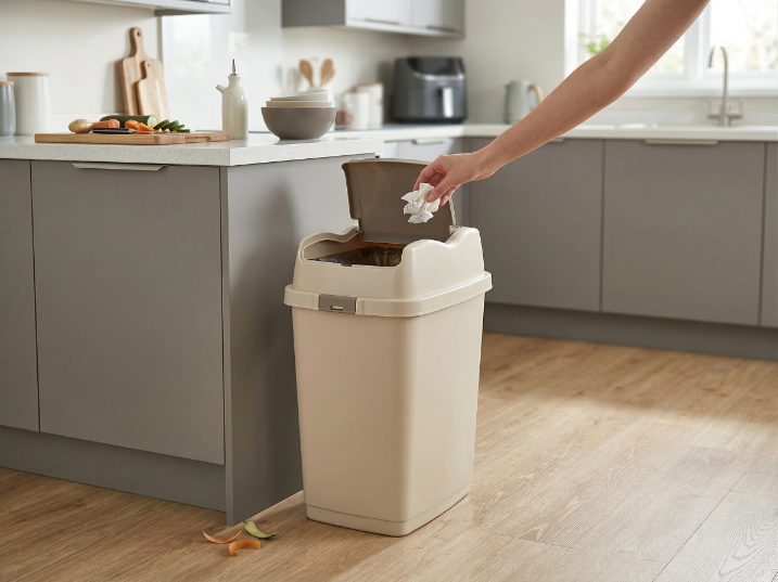 Kosz na śmieci plastikowy zapadowy binio 10l kremowy