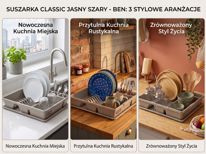 Suszarka do naczyń plastikowa classic jasny szary