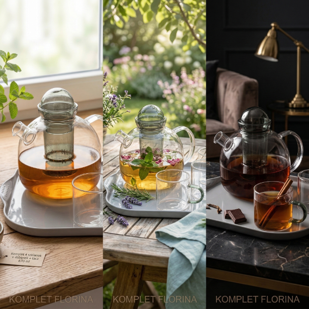 Dzbanek do herbaty 670ml kula + filiżanki 90ml