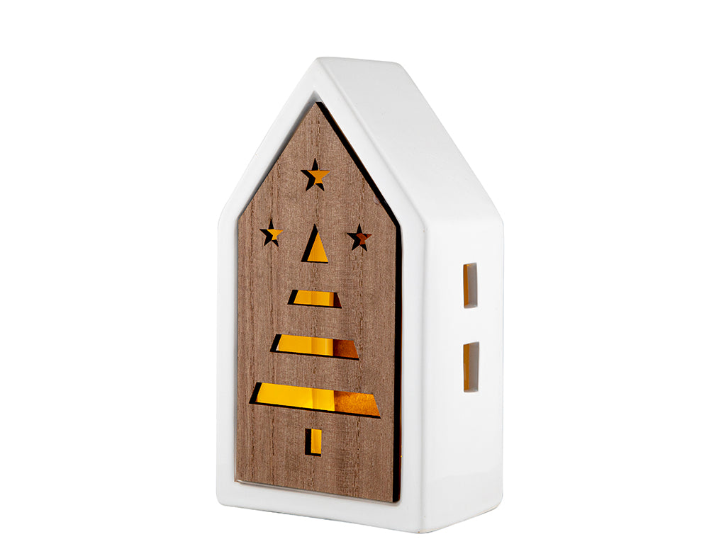 Świecznik drewniany domek Florina 9,6x6,3x17,4 cm dekoracja ozdobna